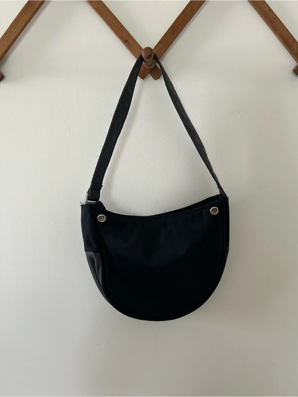 Nike Black Crescent Messenger Bag with Silver Swoosh